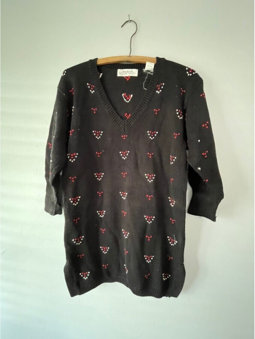Vintage 80s sweater tunic tiny hearts chunky Y2K Ex sm to sm petite